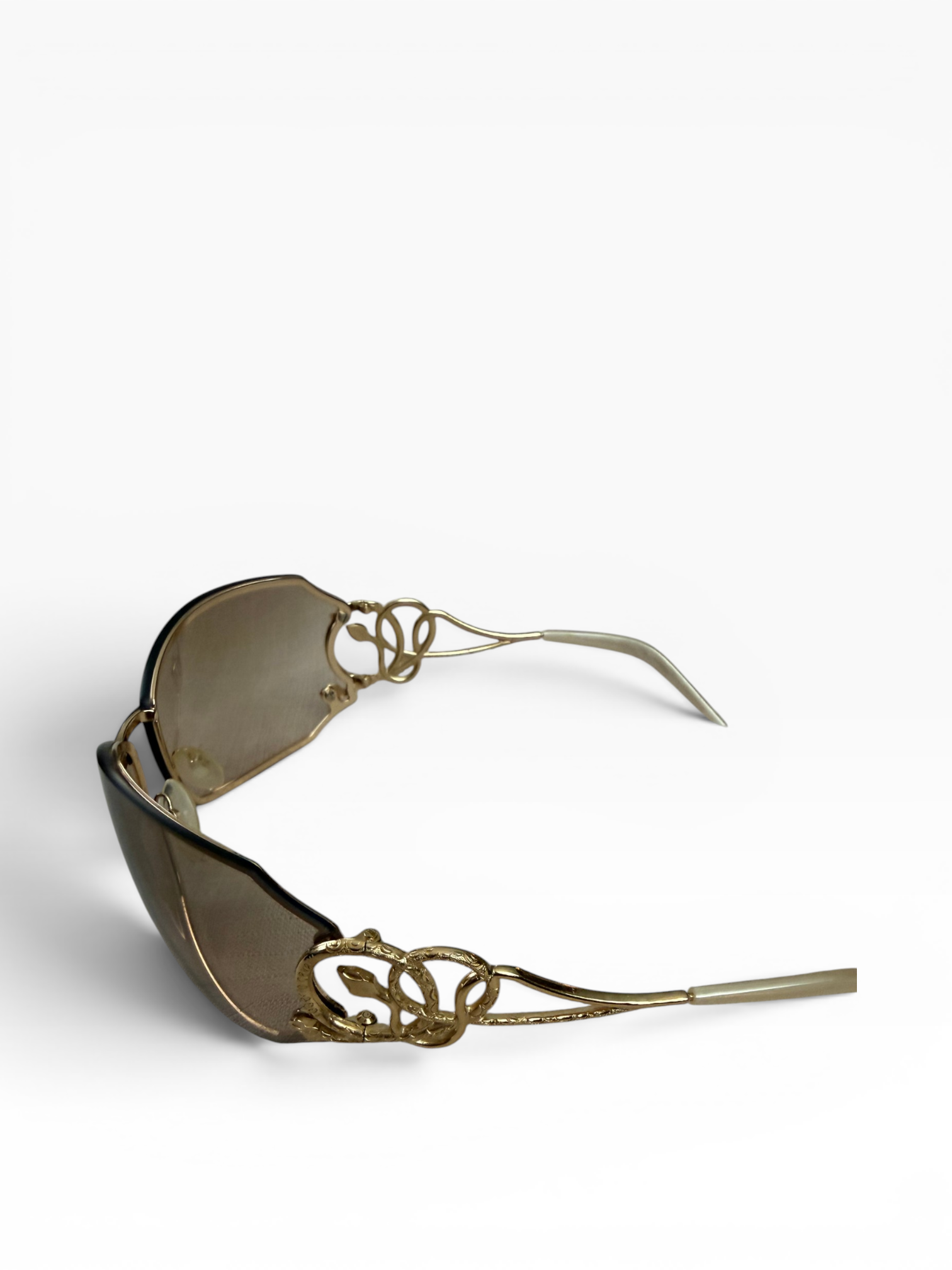 Roberto Cavalli Y2K Gold Serpent Sunglasses with Pearl Tips