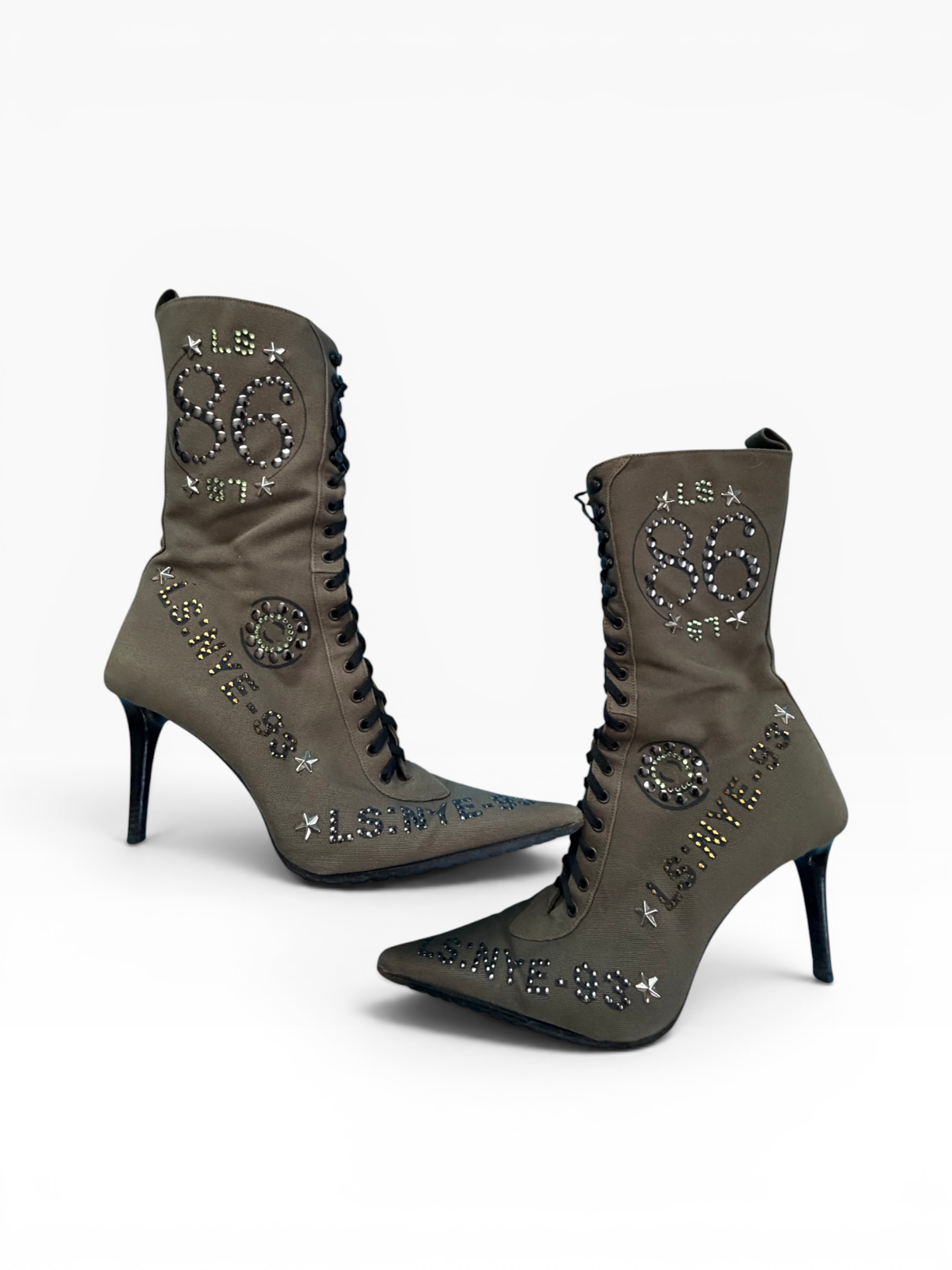 Le Silla Military Canvas Studded Lace-Up Boots
