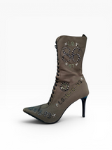 Le Silla Military Canvas Studded Lace-Up Boots