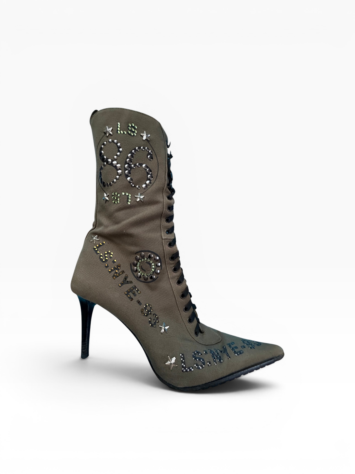 Le Silla Military Canvas Studded Lace-Up Boots