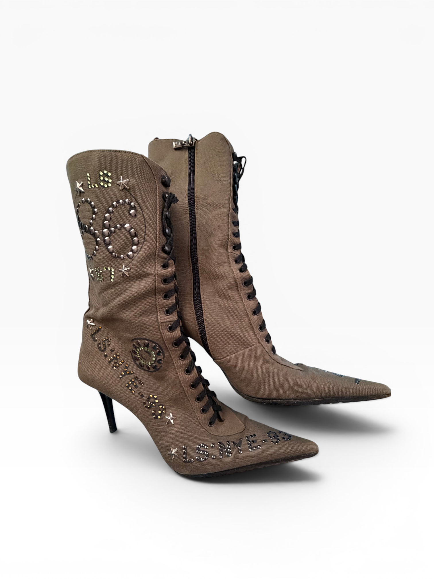 Le Silla Military Canvas Studded Lace-Up Boots