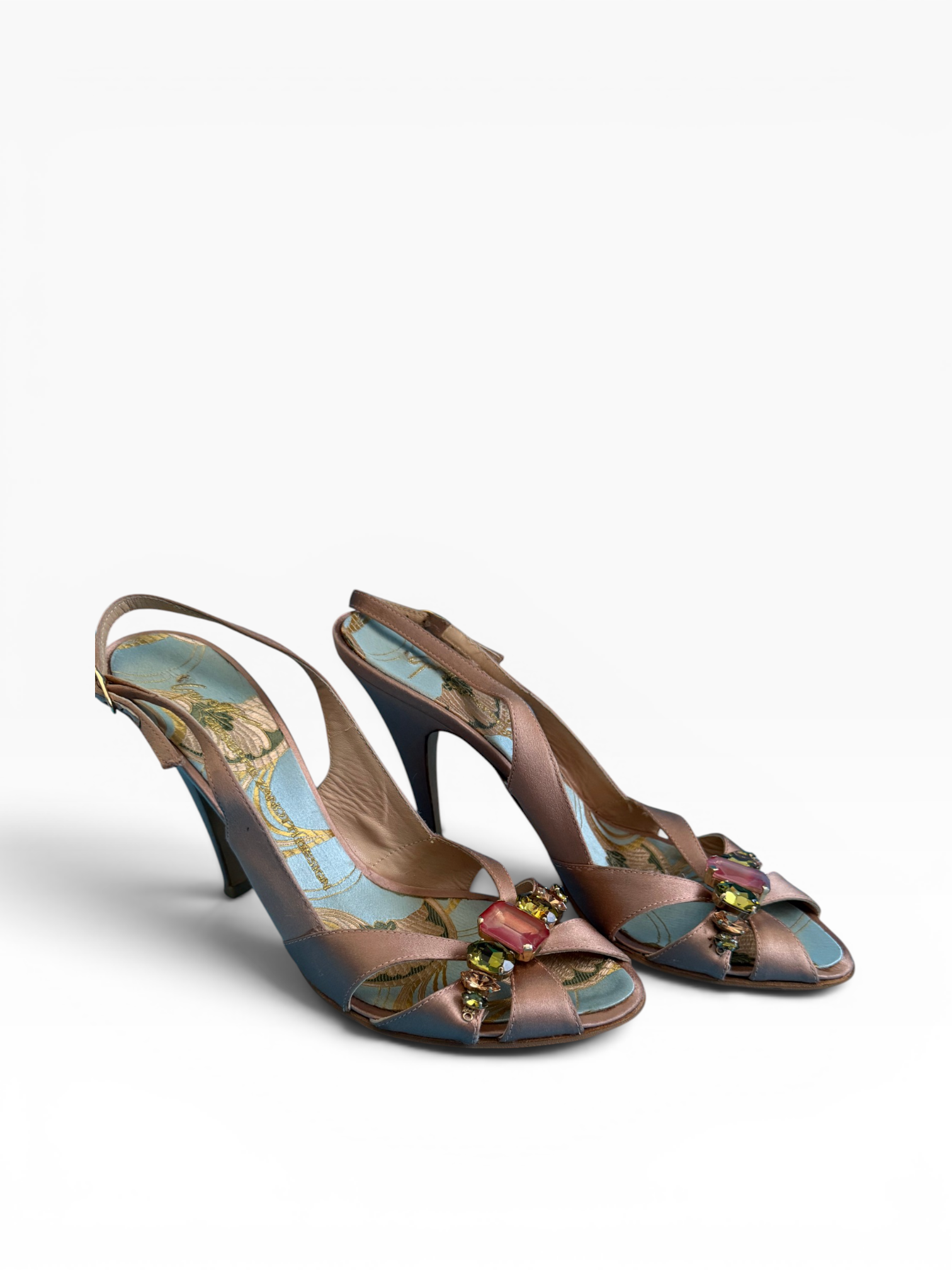 Giuseppe Zanotti Jeweled Blush Satin Slingbacks
