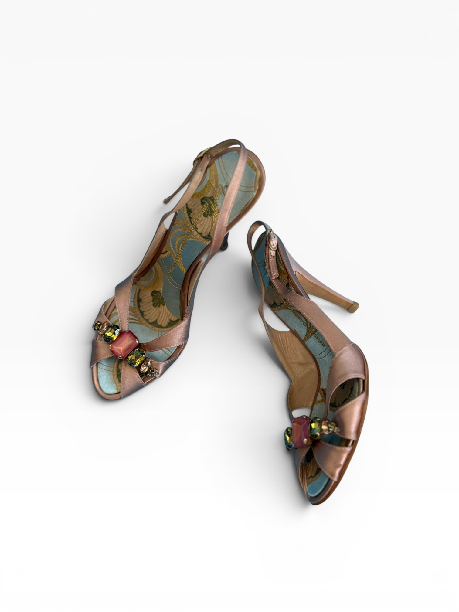 Giuseppe Zanotti Jeweled Blush Satin Slingbacks