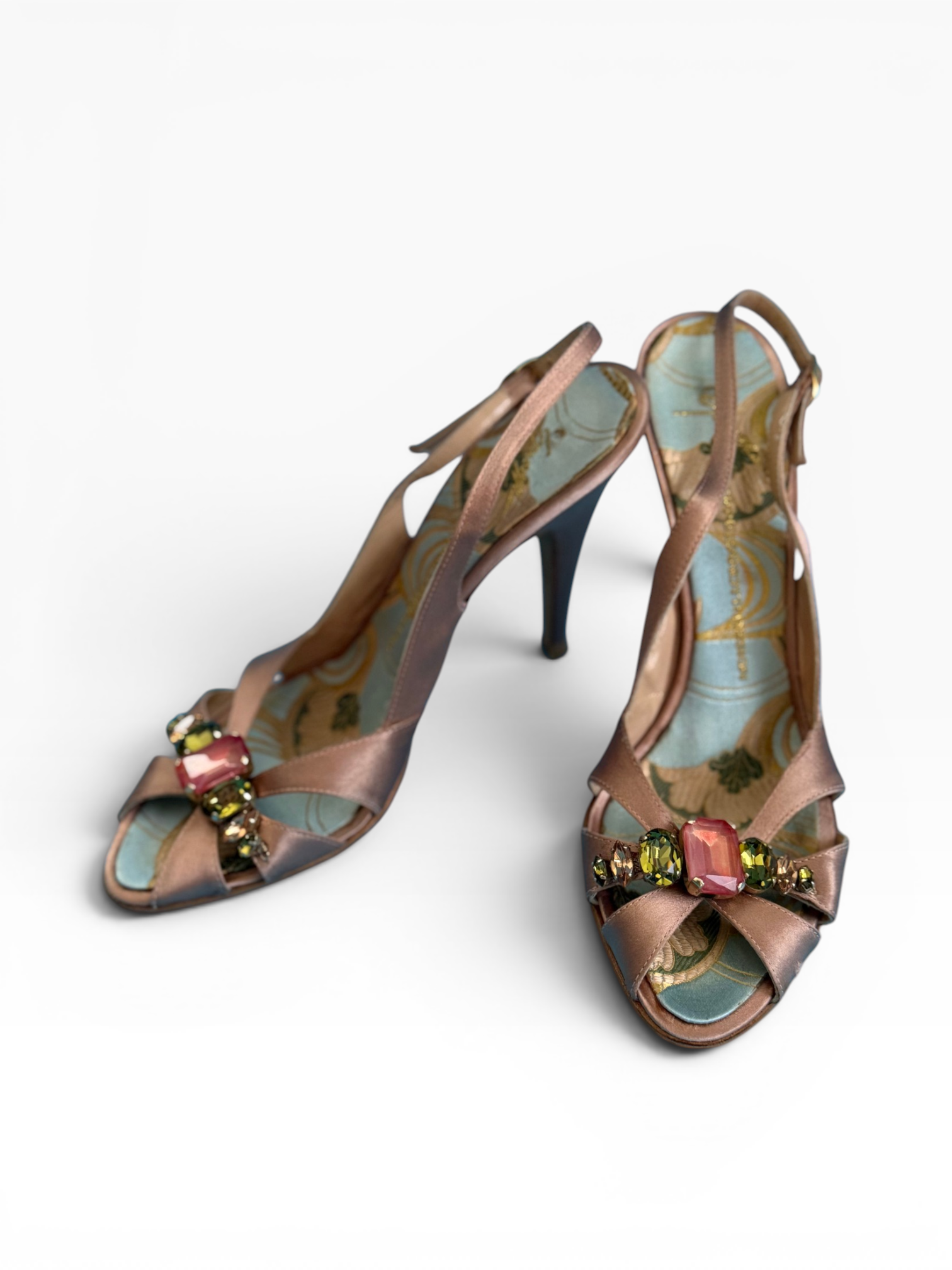 Giuseppe Zanotti Jeweled Blush Satin Slingbacks