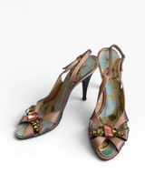 Giuseppe Zanotti Jeweled Blush Satin Slingbacks