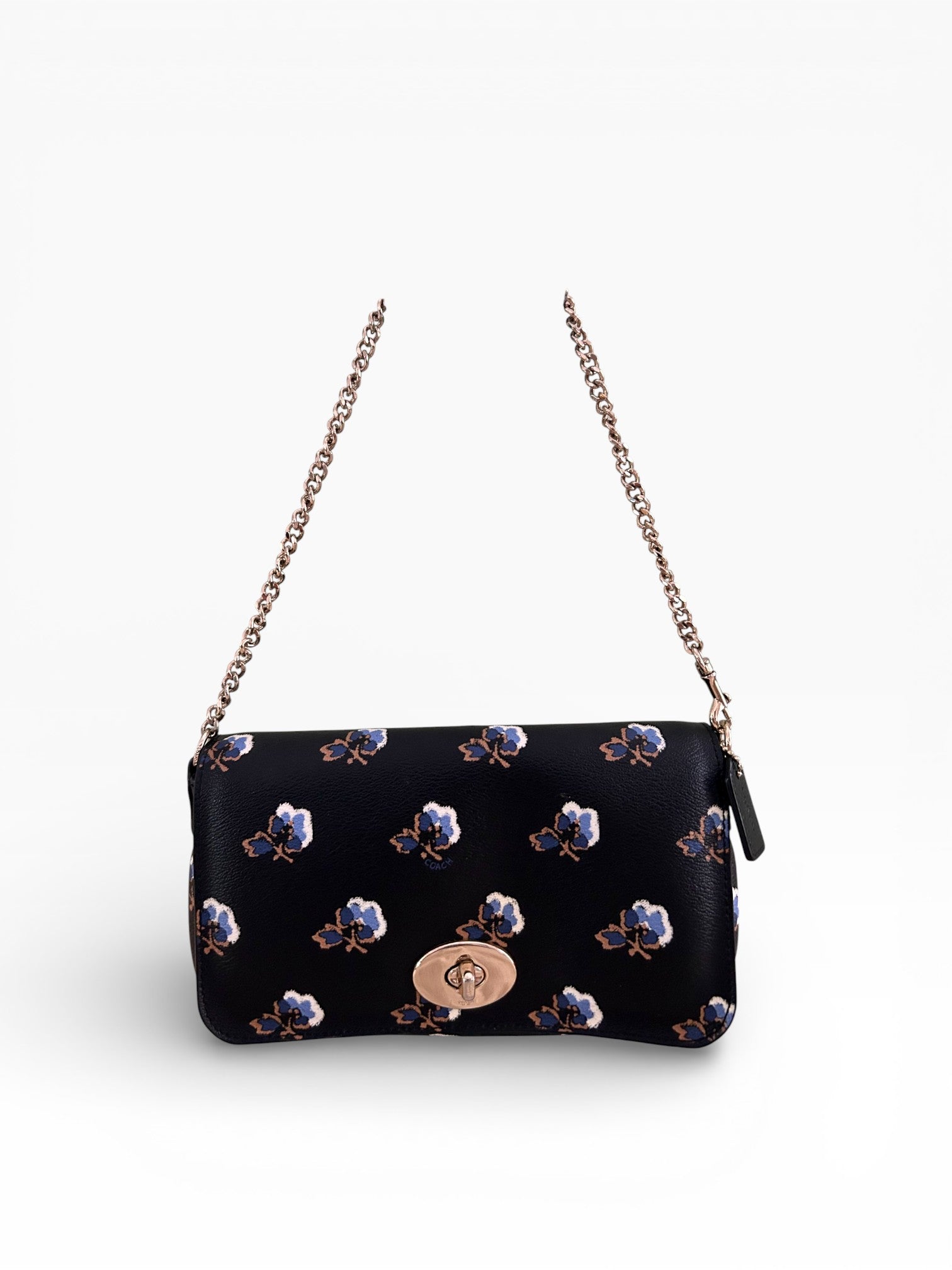 Coach Black Floral Print Leather Chain Shoulder Bag with Butterfly Charm
