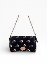 Coach Black Floral Print Leather Chain Shoulder Bag with Butterfly Charm