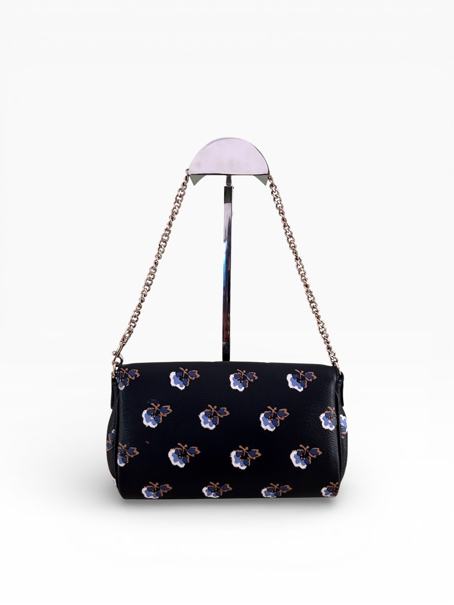 Coach Black Floral Print Leather Chain Shoulder Bag with Butterfly Charm