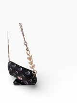 Coach Black Floral Print Leather Chain Shoulder Bag with Butterfly Charm