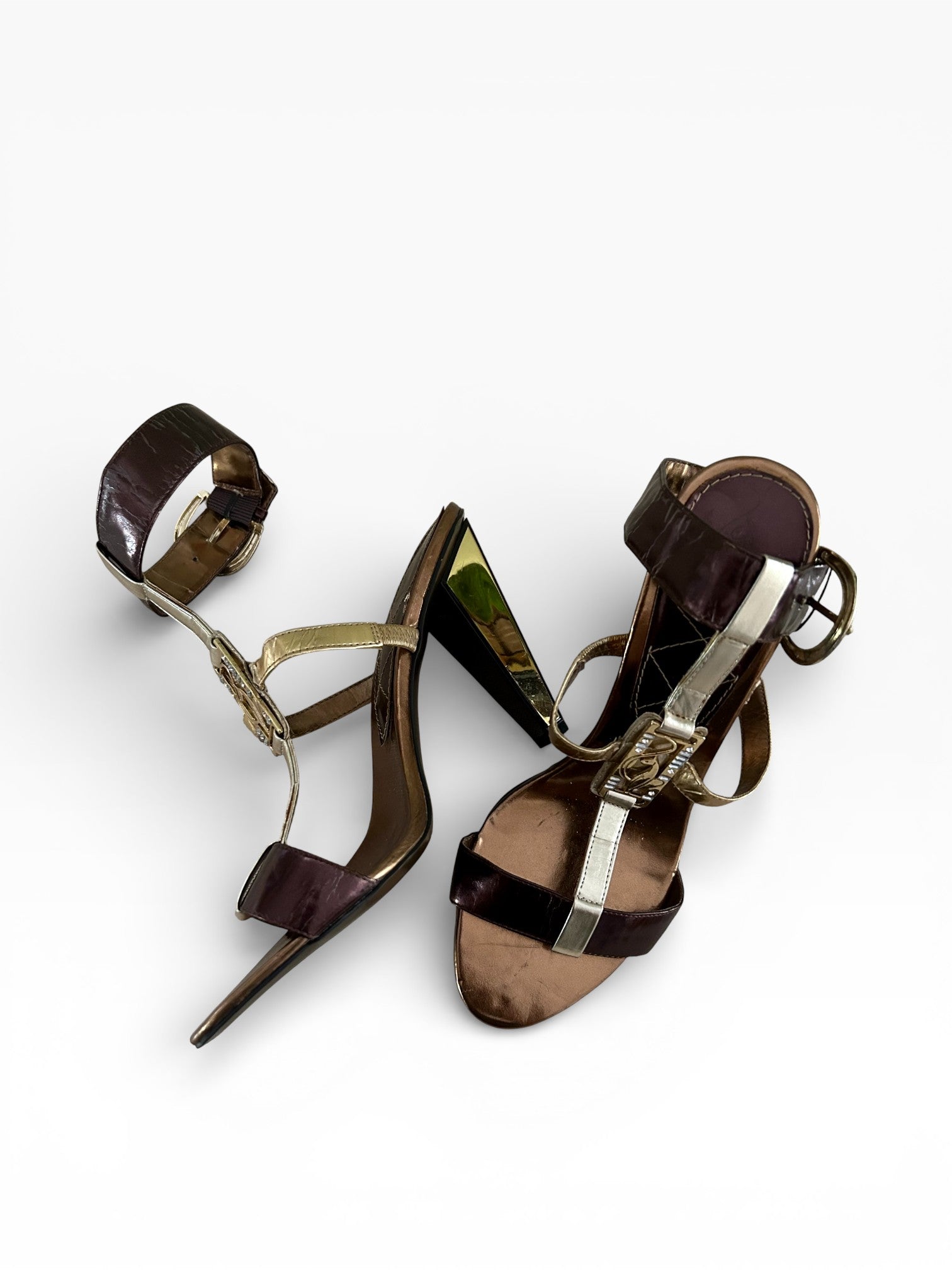 Baby Phat Metallic Strappy Block Heel Sandals Size 8B