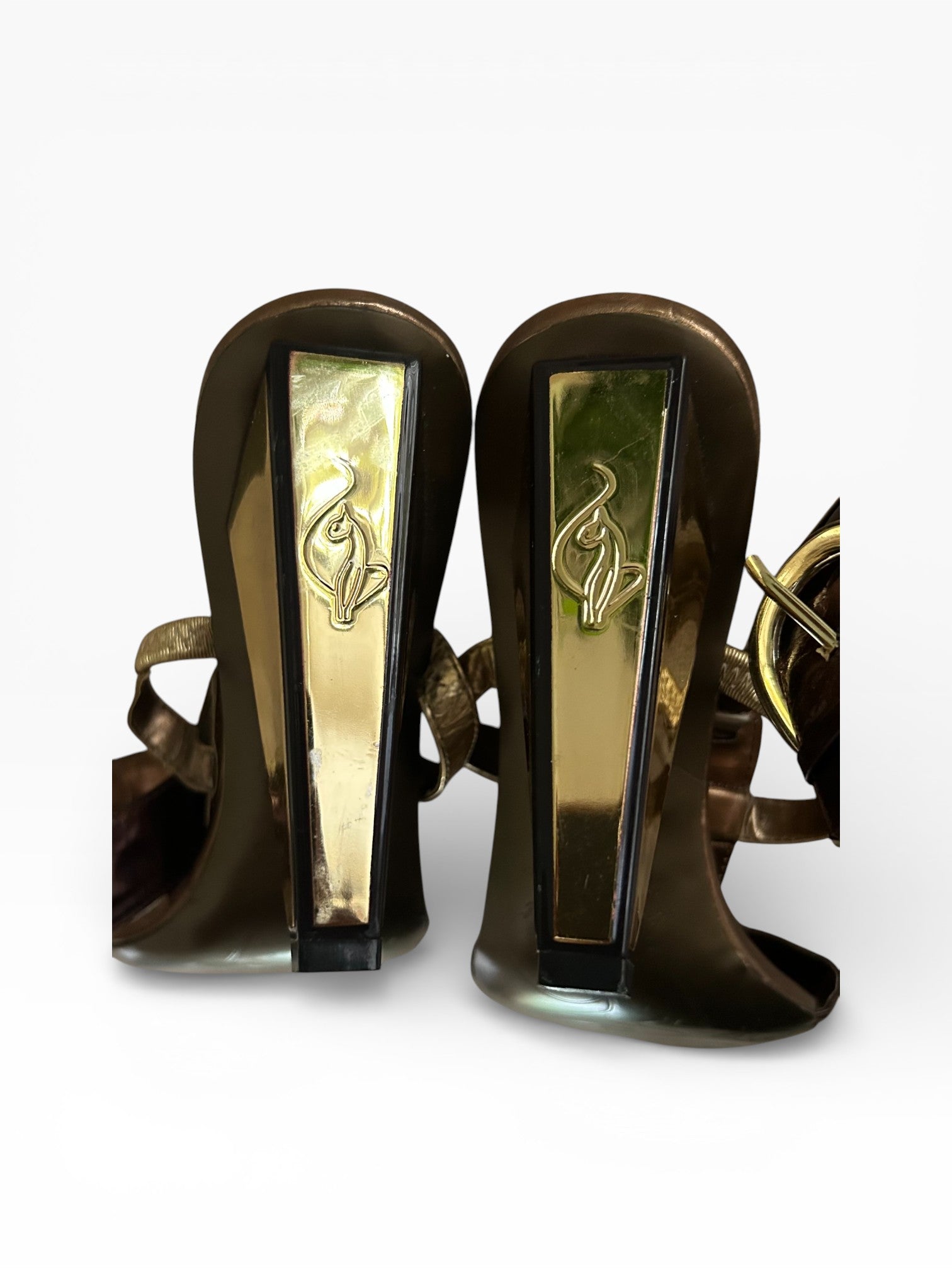 Baby Phat Metallic Strappy Block Heel Sandals Size 8B