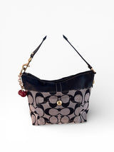 Coach Black Signature Jacquard Shoulder Bag with Cherry Keychain