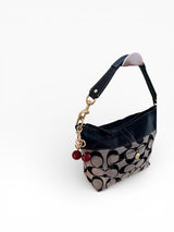 Coach Black Signature Jacquard Shoulder Bag with Cherry Keychain