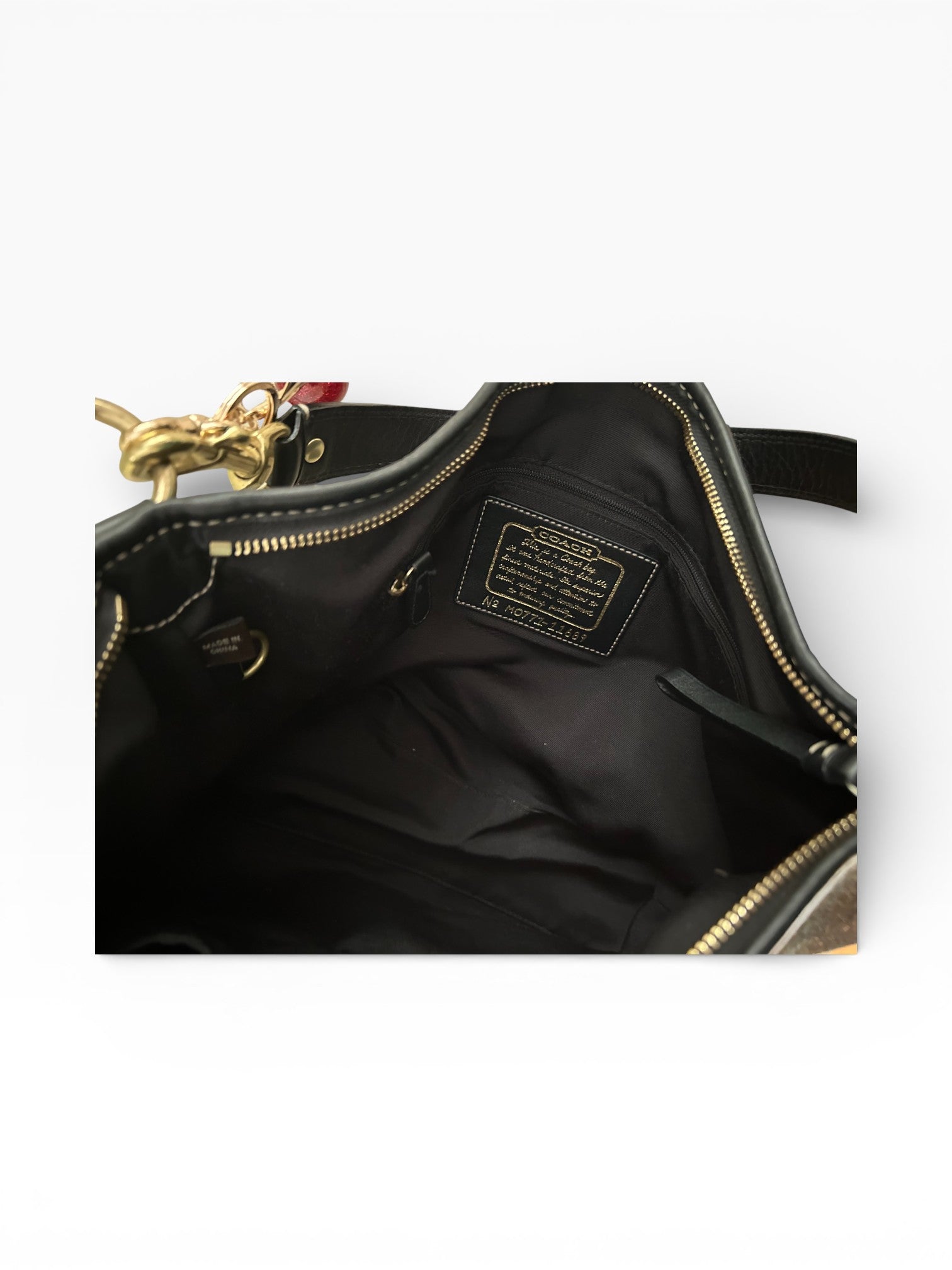 Coach Black Signature Jacquard Shoulder Bag with Cherry Keychain