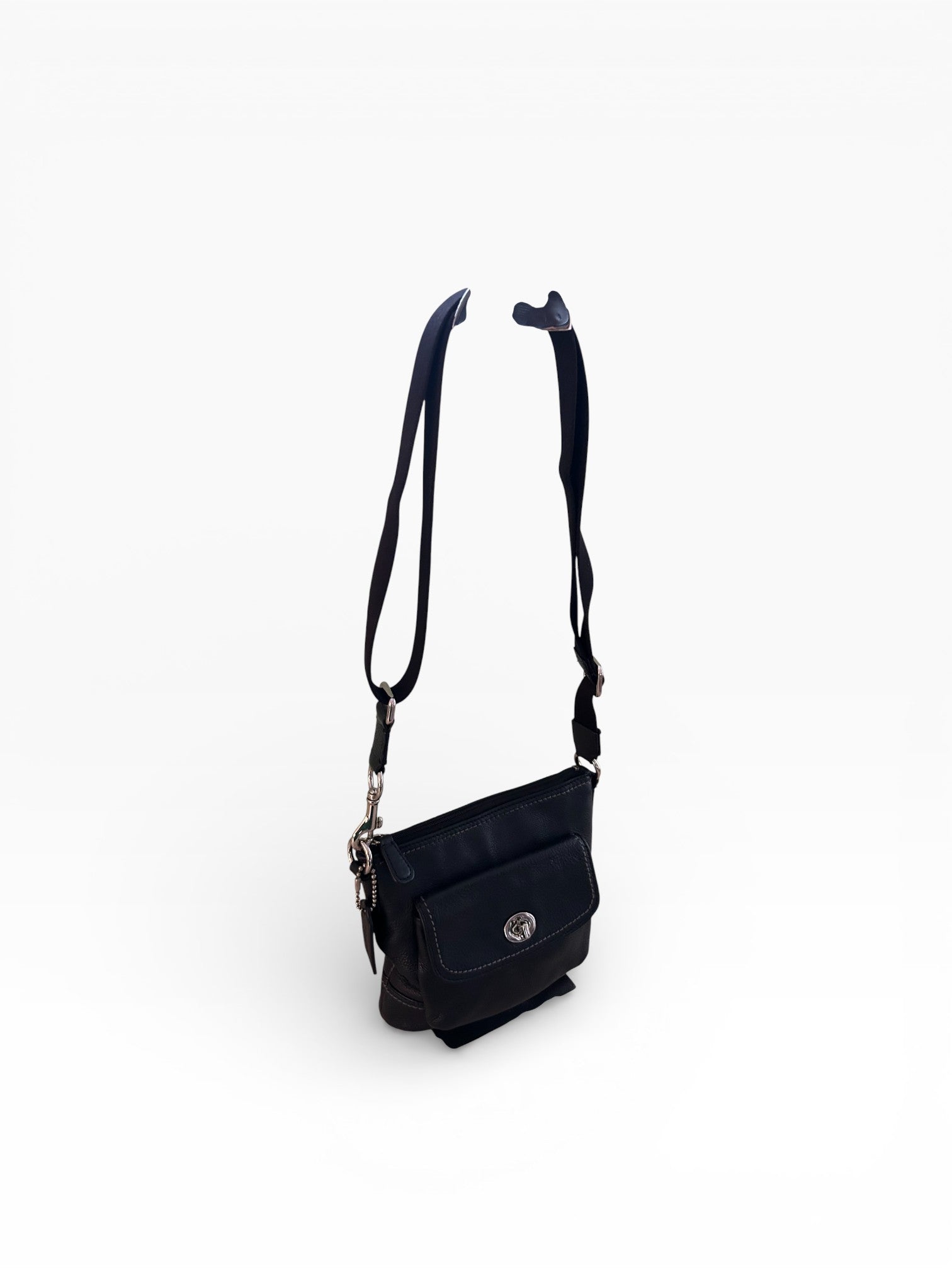 Coach Black Leather Crossbody Bag with Turnlock Pocket