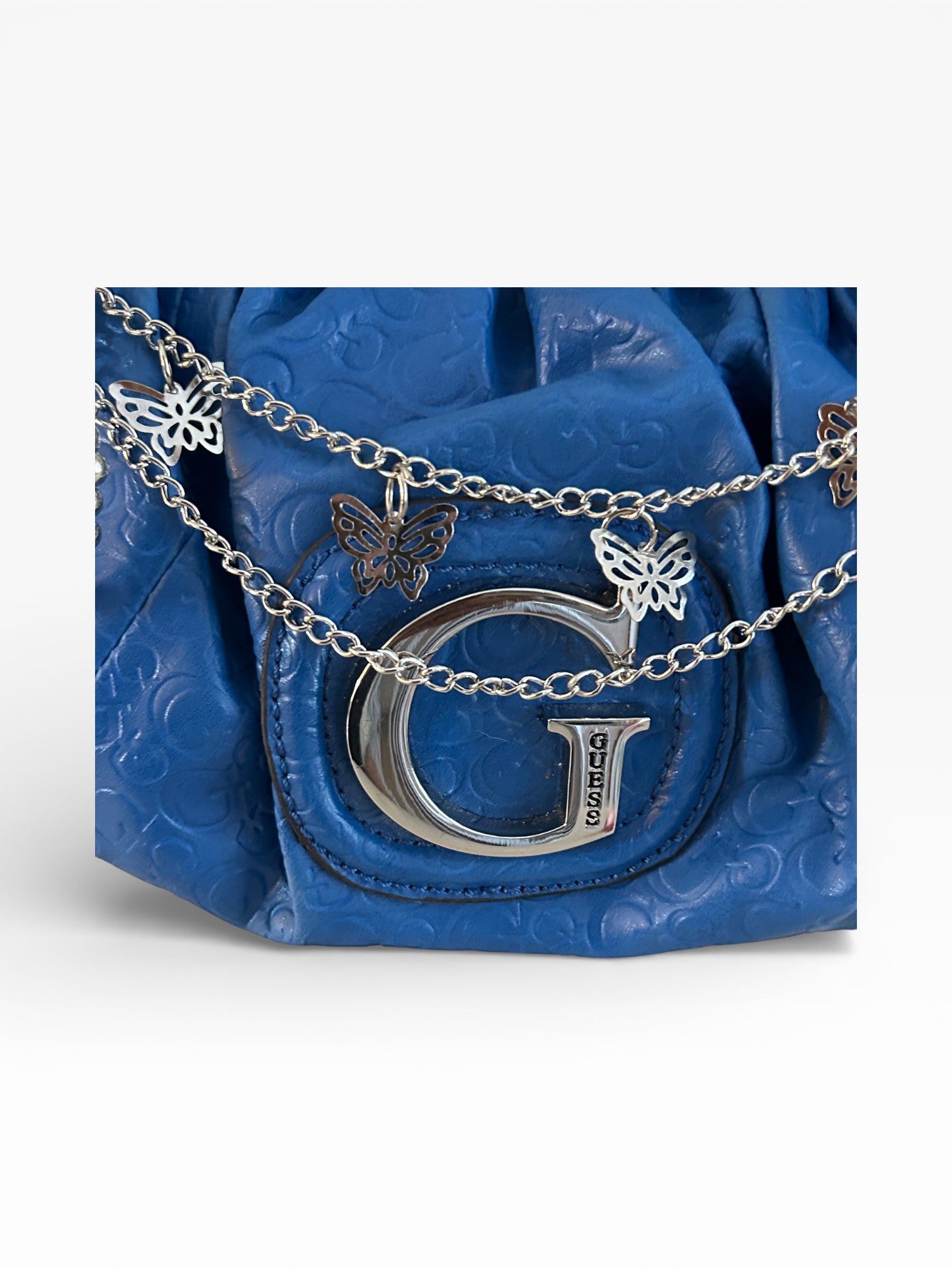 Guess Blue Embossed G Logo Shoulder Bag