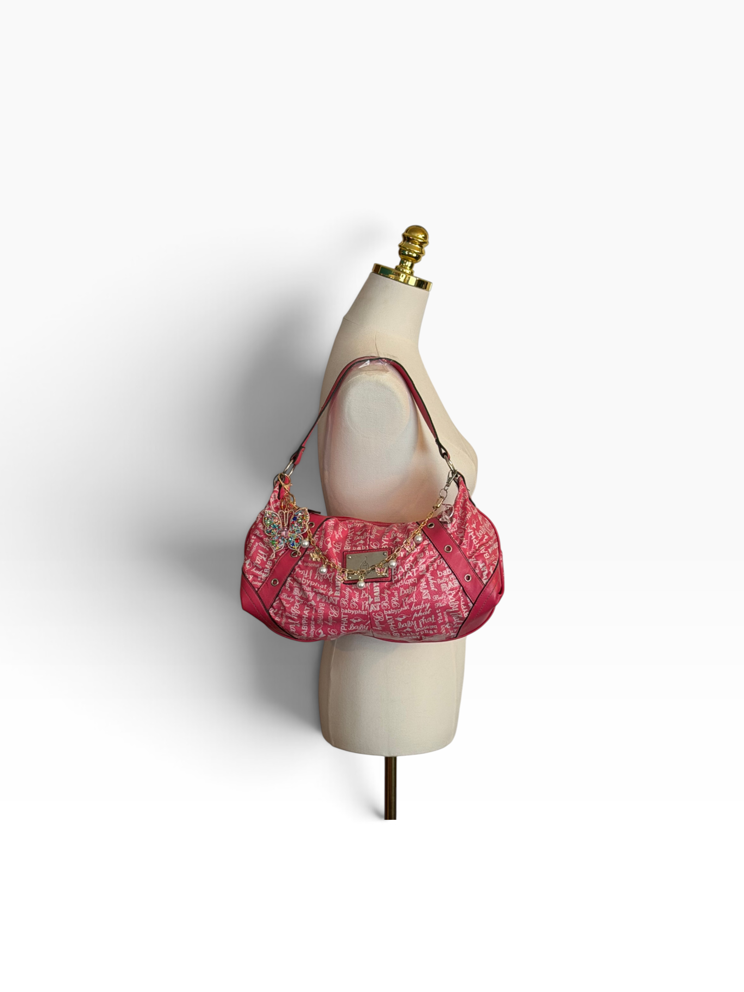 Baby Phat Pink Graffiti Logo Print Hobo Bag