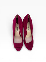 Miu Miu Magenta Suede Glitter Heel Peep-Toe Platform Pumps