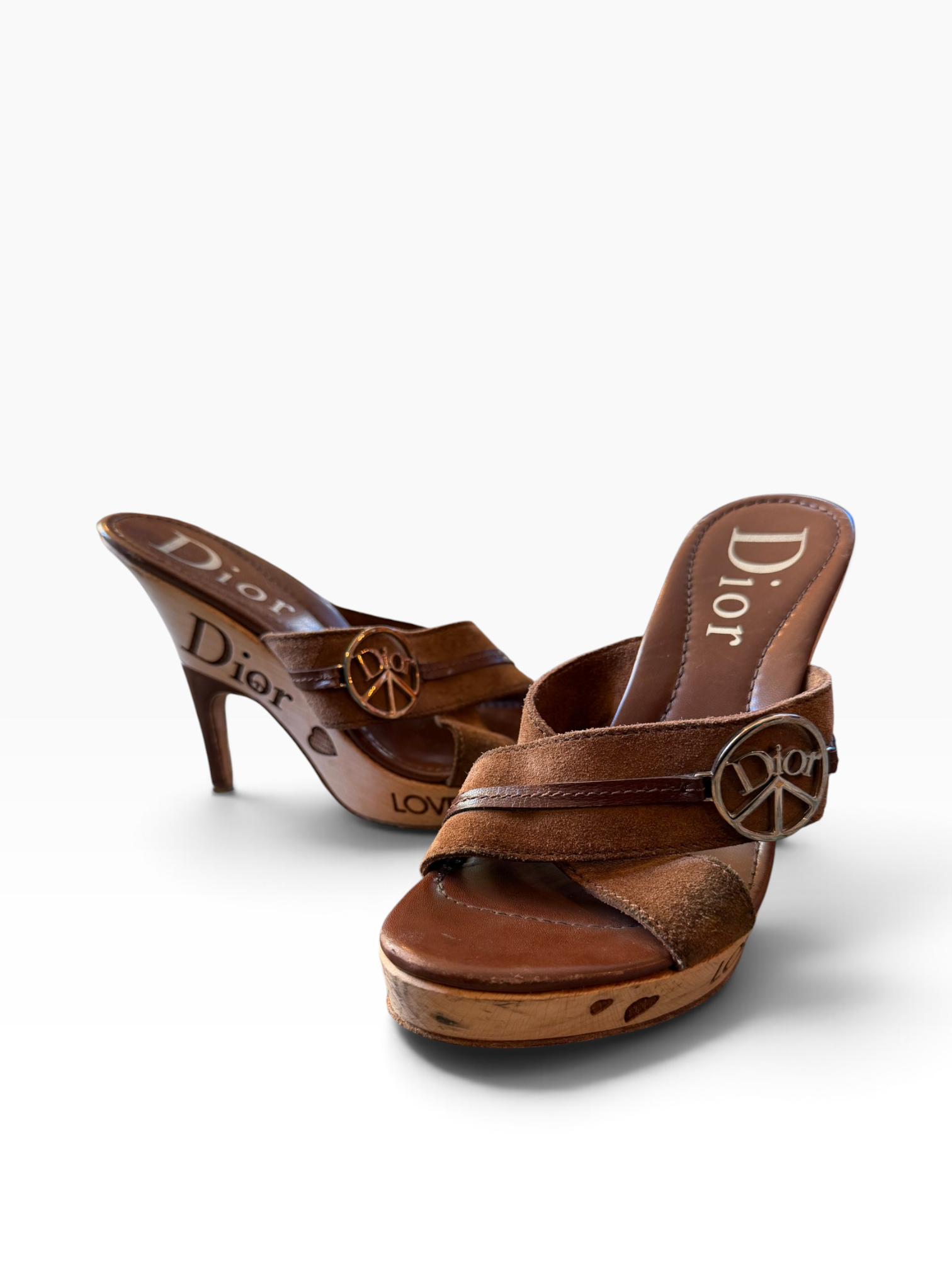 Christian Dior "Peace & Love" Wooden Platform Clog Sandals
