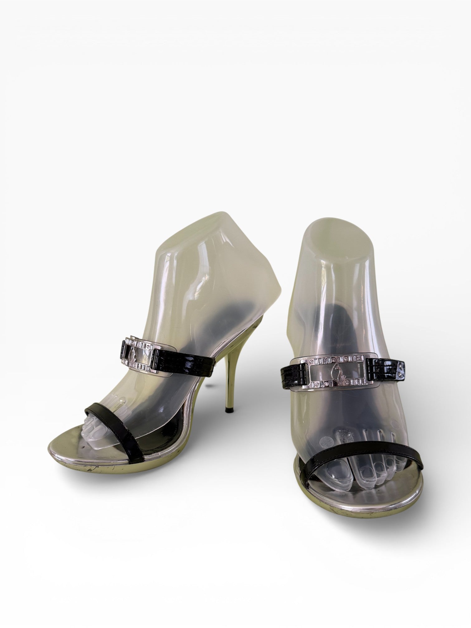 Baby Phat Silver Chrome Stiletto Sandals