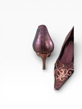 Baby Phat Rose Gold Baroque Embellished Python Heels