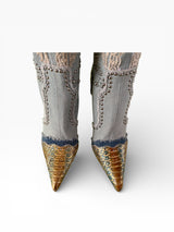 Jeffrey Campbell Python Denim Lace Embellished Knee-High Boots