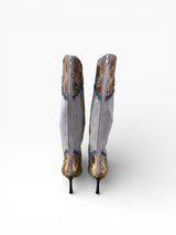 Jeffrey Campbell Python Denim Lace Embellished Knee-High Boots