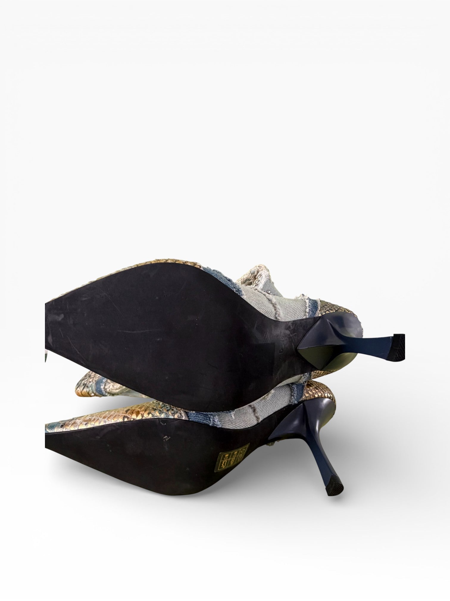 Jeffrey Campbell Python Denim Lace Embellished Knee-High Boots