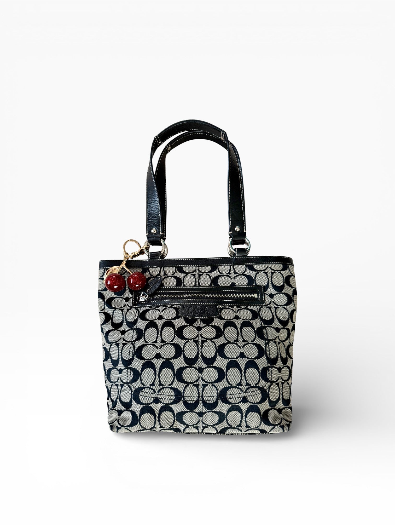 Coach Signature Canvas Tote Bag with Cherry Charm