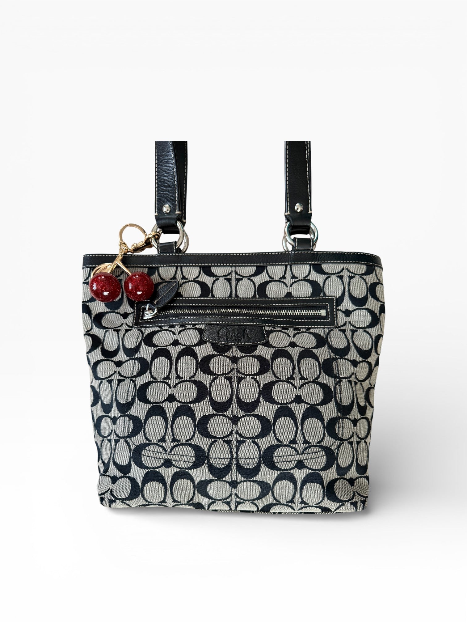 Coach Signature Canvas Tote Bag with Cherry Charm