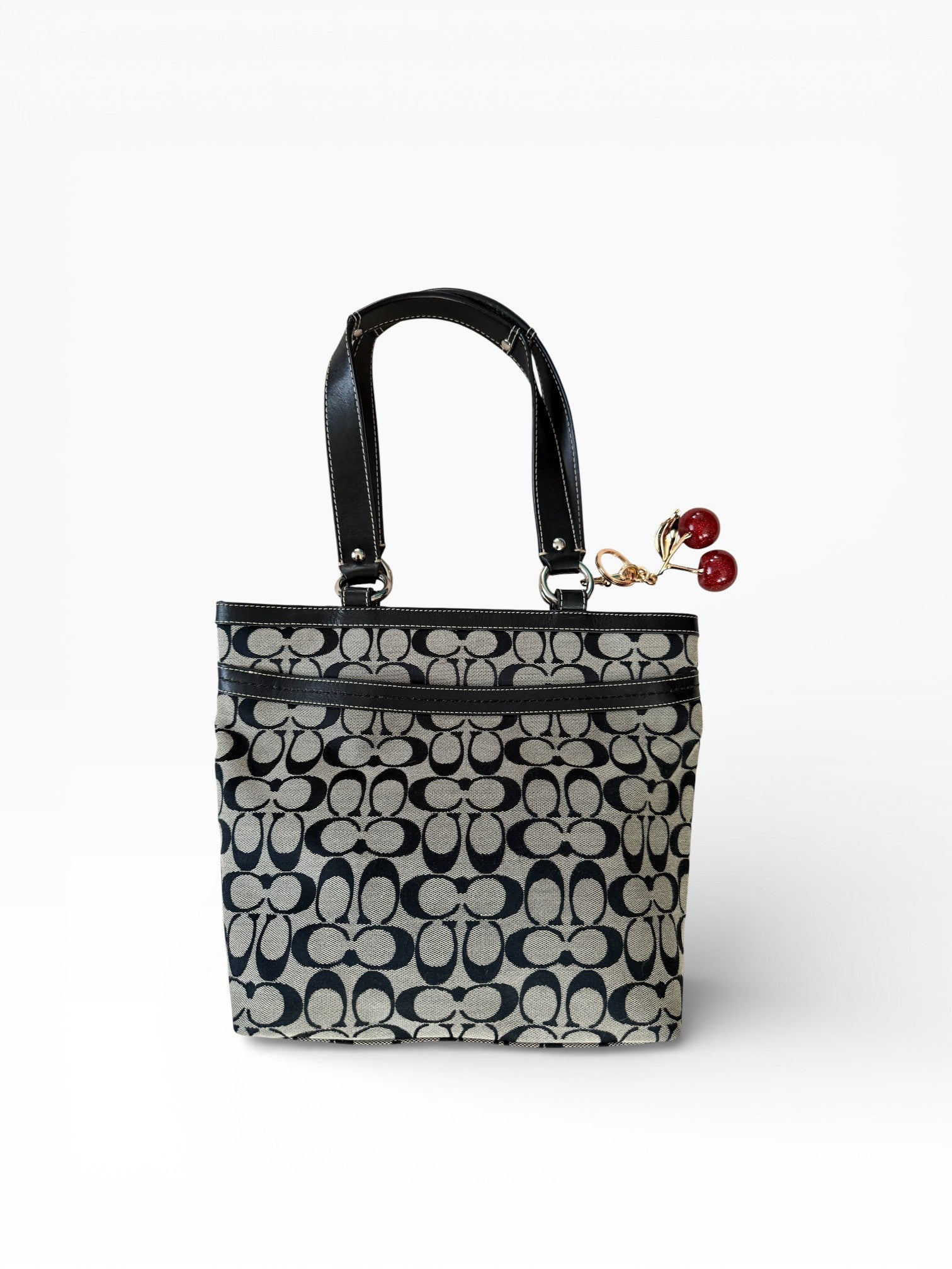 Coach Signature Canvas Tote Bag with Cherry Charm