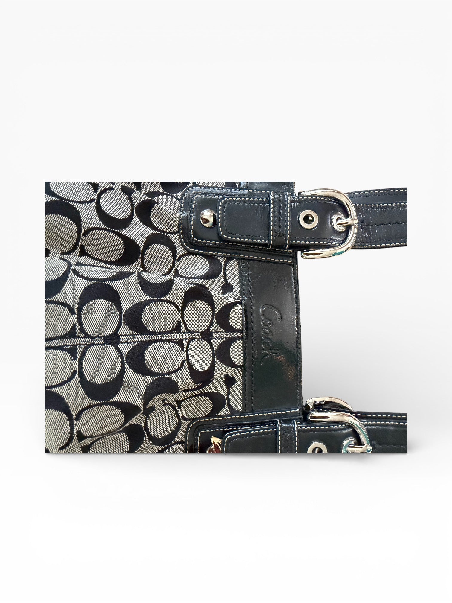 Coach Signature Canvas Shoulder Bag with Buckle Details