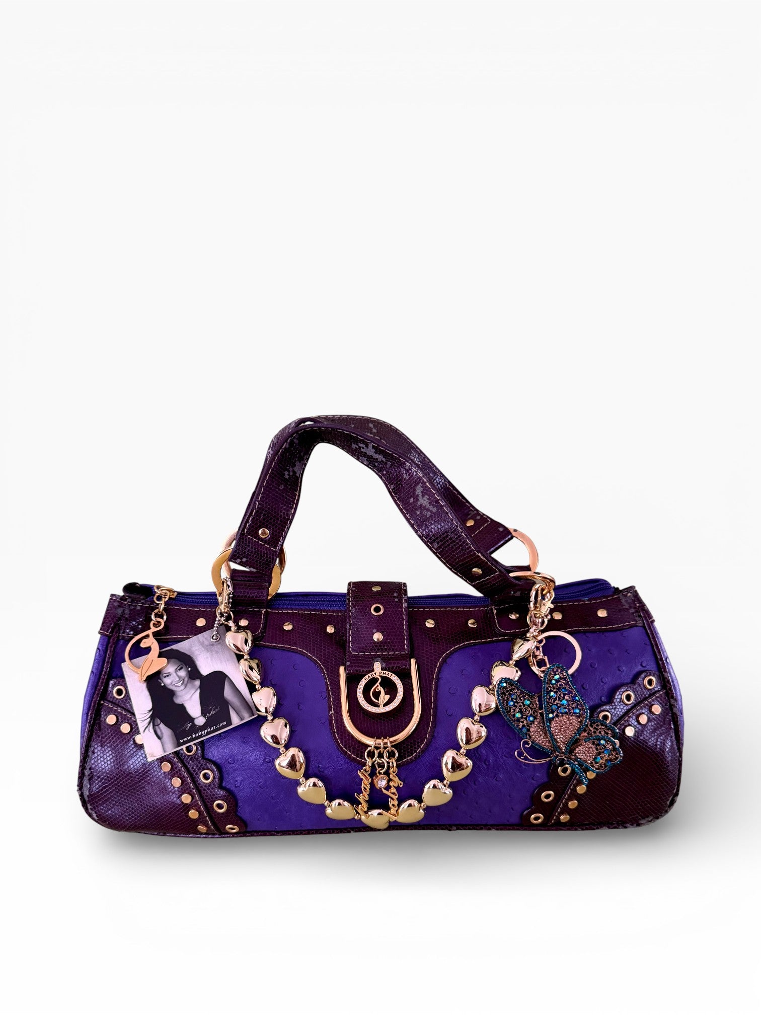 Baby Phat Purple Ostrich Python Studded Satchel NWT
