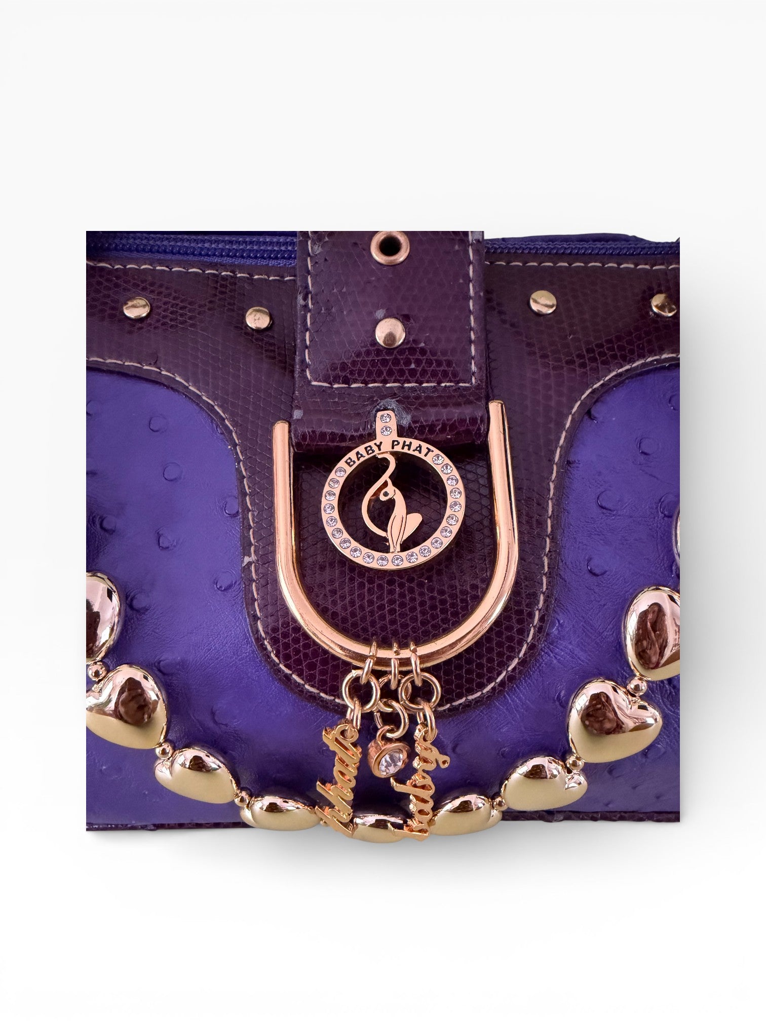 Baby Phat Purple Ostrich Python Studded Satchel NWT