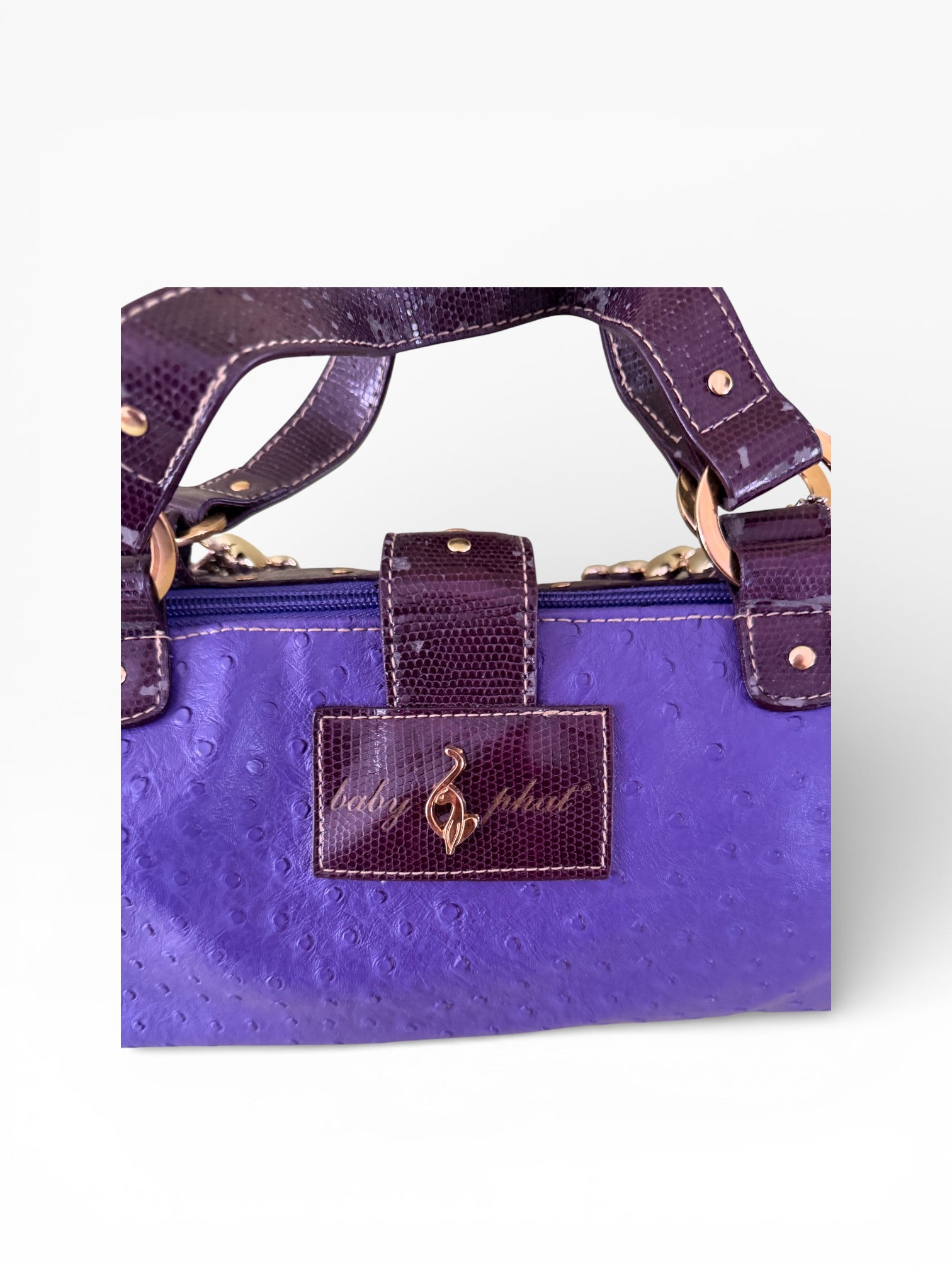 Baby Phat Purple Ostrich Python Studded Satchel NWT