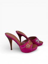 Giuseppe Zanotti Design Hot Pink Crystal Floral Embellished Mule Stiletto Heels
