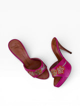Giuseppe Zanotti Design Hot Pink Crystal Floral Embellished Mule Stiletto Heels