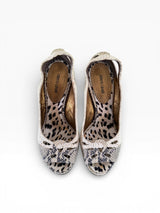 Roberto Cavalli Woven Crochet Snakeskin Platform Slingback Peep-Toe Heels