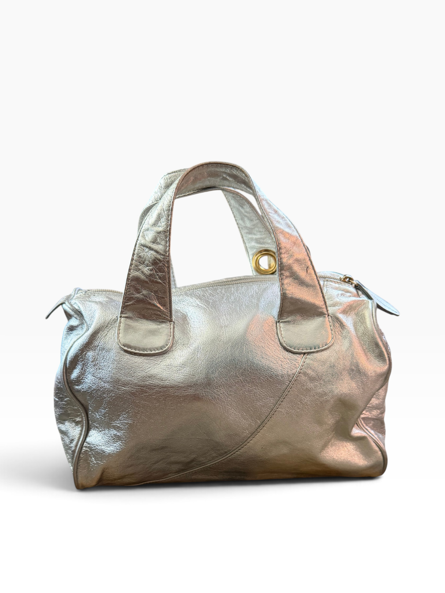 Blumarine Silver Metallic Leather Bowler Bag