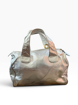 Blumarine Silver Metallic Leather Bowler Bag