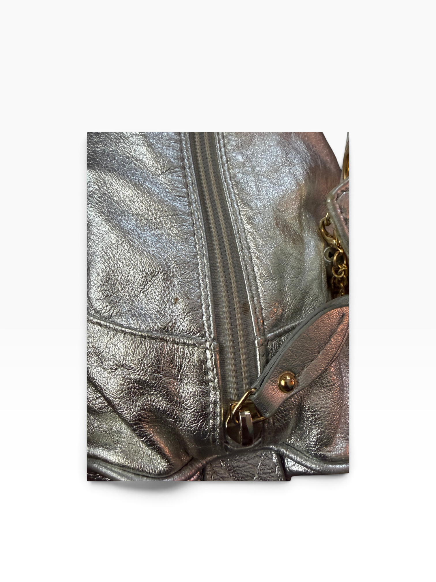 Blumarine Silver Metallic Leather Bowler Bag