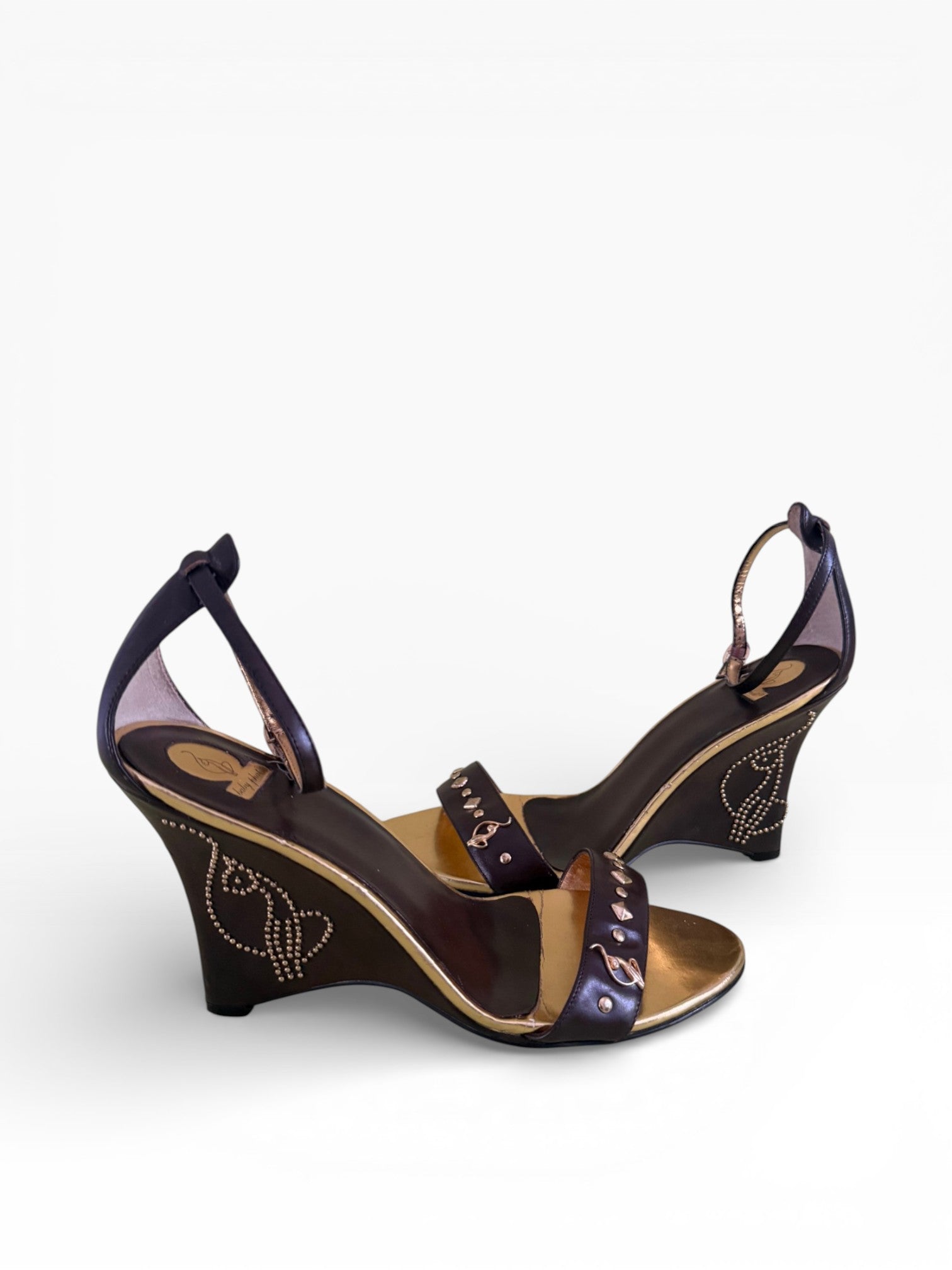 Baby Phat Studded Cat Logo Wedge Sandals