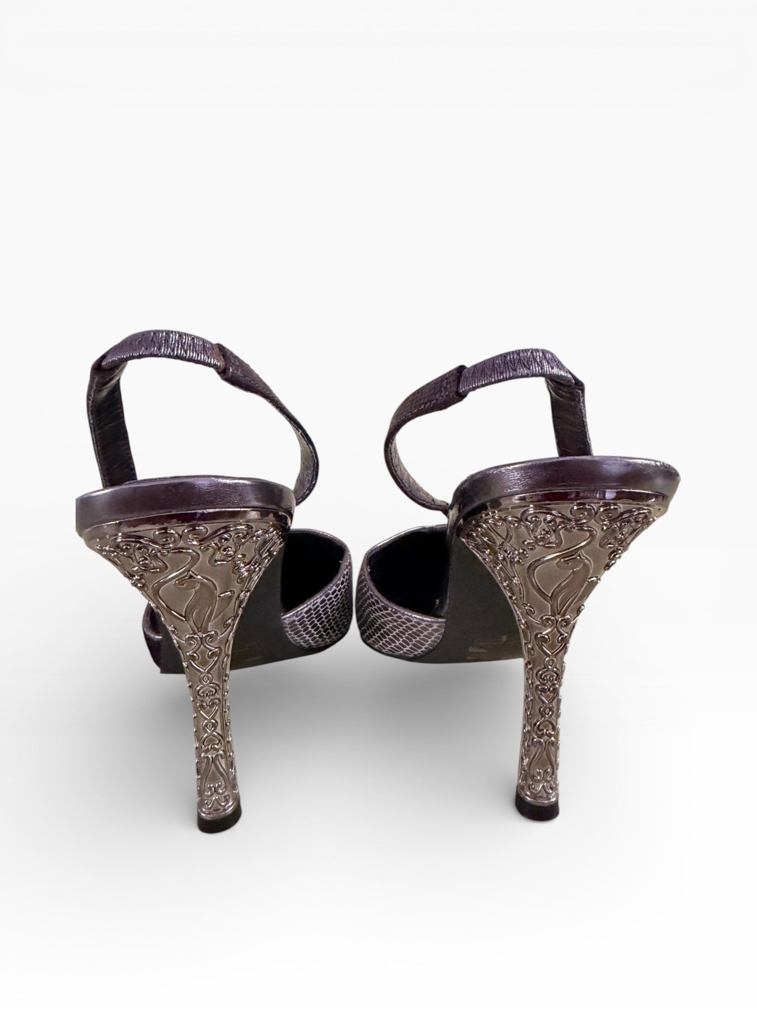 Baby Phat Crystal Cat Engraved Heel Slingbacks