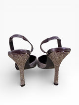Baby Phat Crystal Cat Engraved Heel Slingbacks