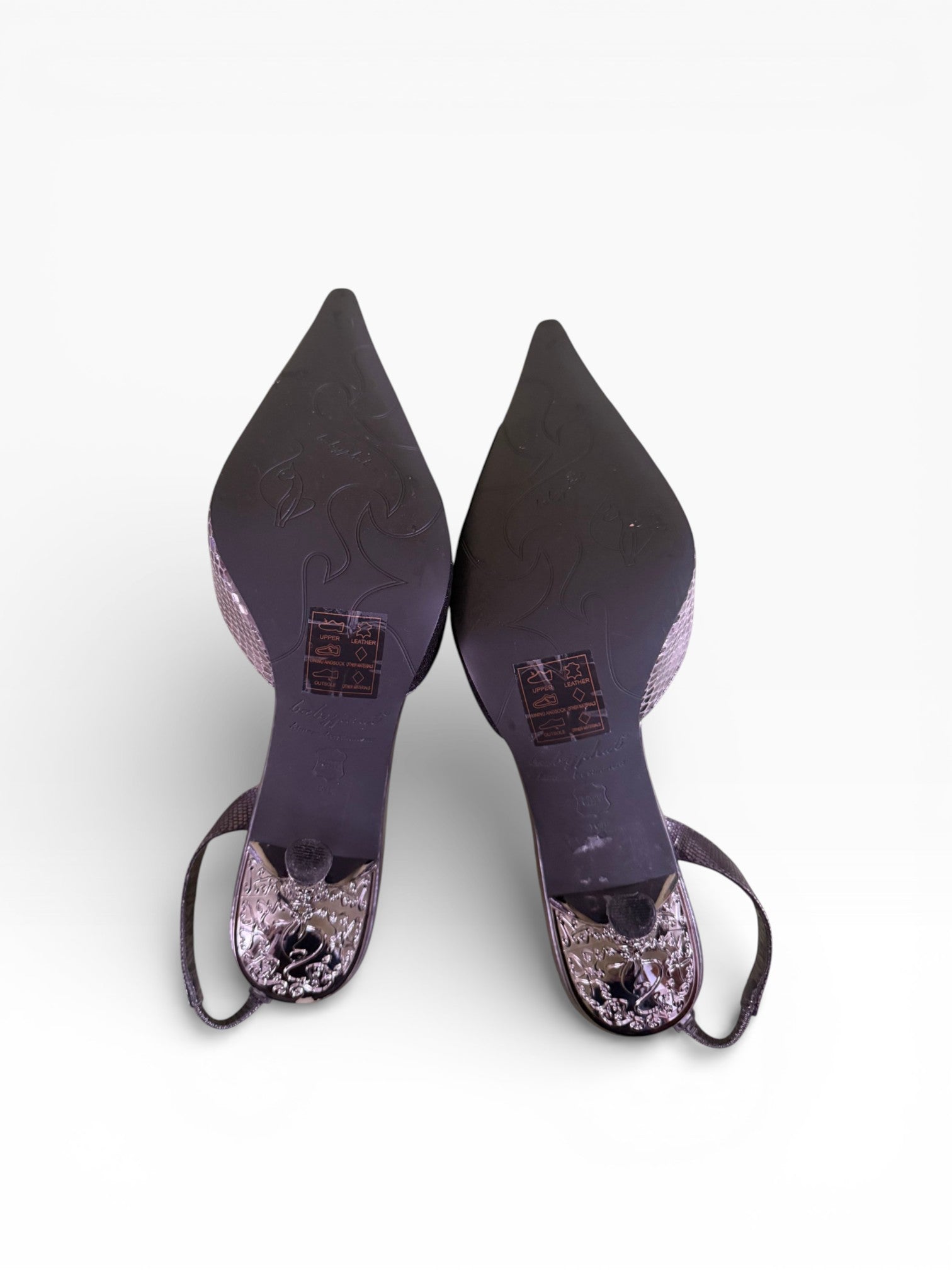 Baby Phat Crystal Cat Engraved Heel Slingbacks