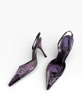Baby Phat Crystal Cat Engraved Heel Slingbacks