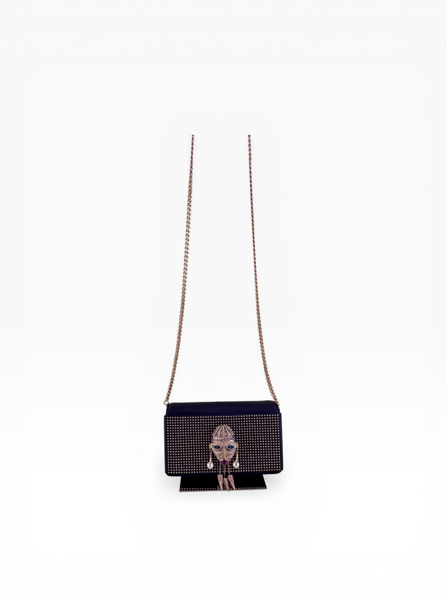 Roberto Cavalli Crystal Tribal Mask Studded Chain Bag