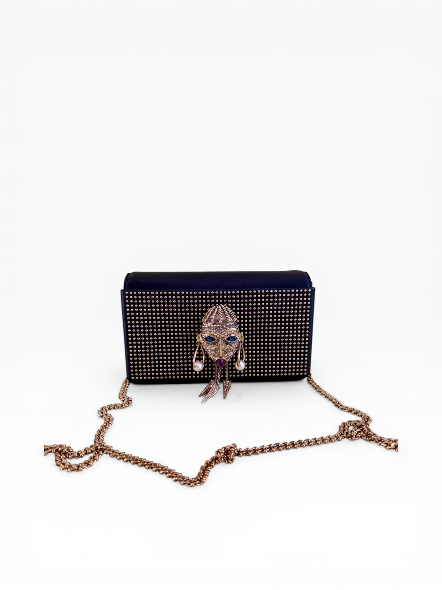 Roberto Cavalli Crystal Tribal Mask Studded Chain Bag