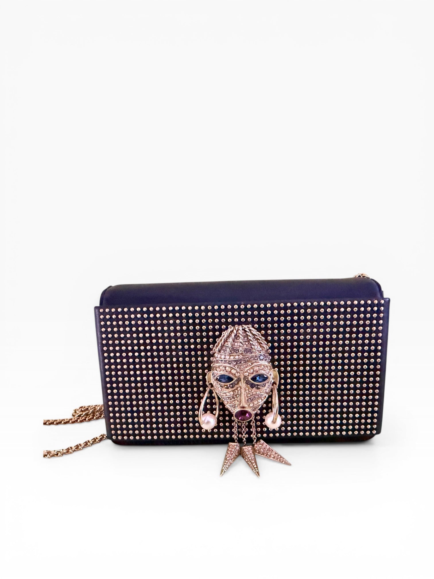 Roberto Cavalli Crystal Tribal Mask Studded Chain Bag