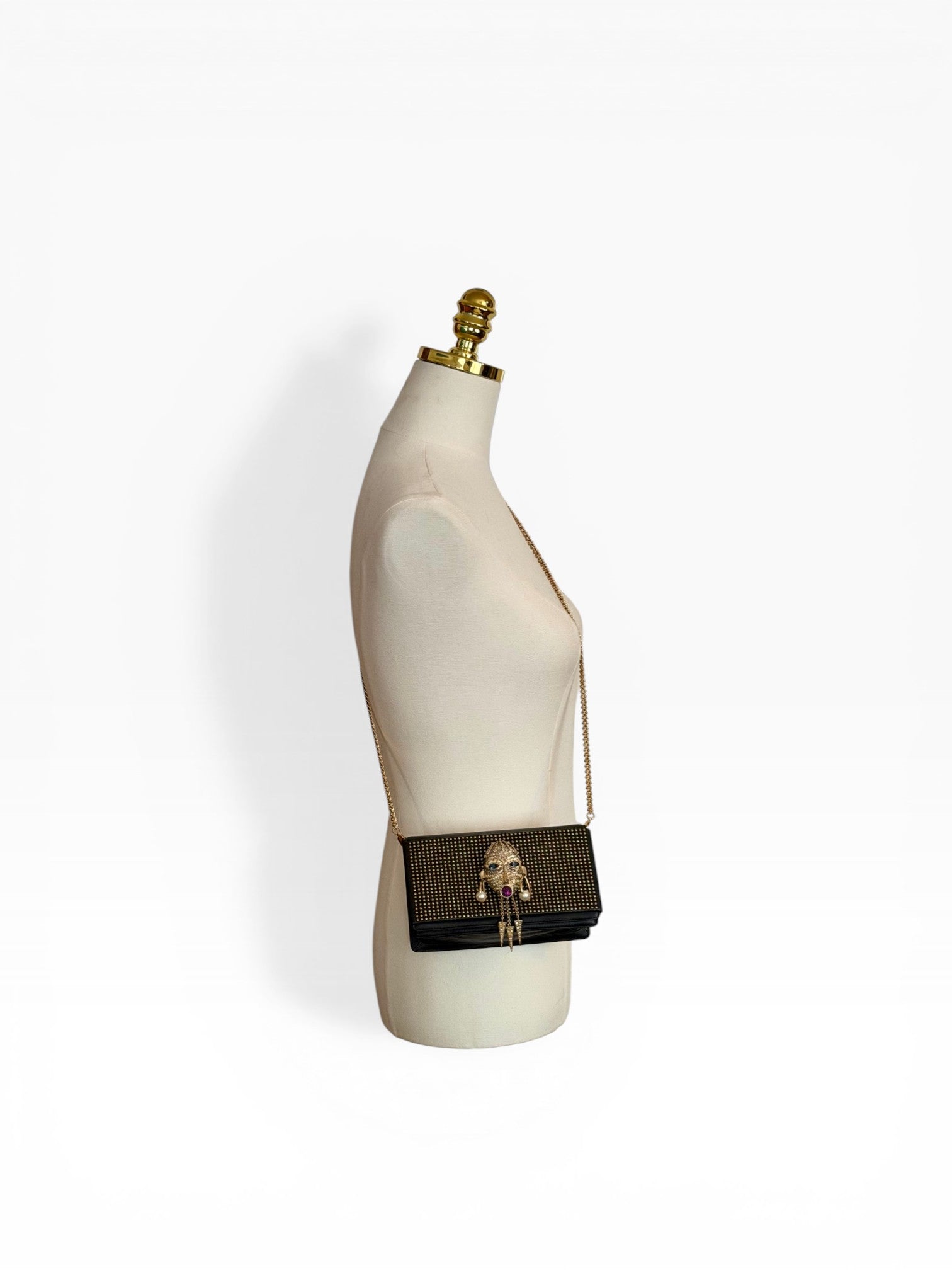 Roberto Cavalli Crystal Tribal Mask Studded Chain Bag